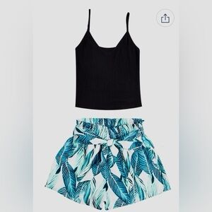 2 Piece Outfit, Cami w High Waisted Floral Shorts, Soft, Comfy Loungewear